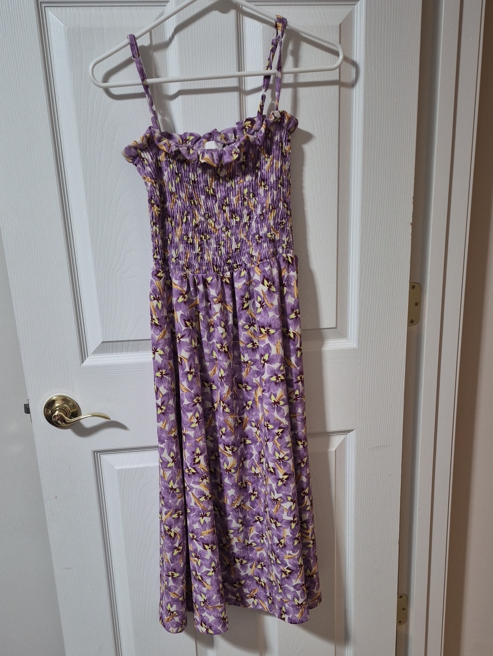 H&M Lavender Floral Smocked Casual Sundress with Yellow Accents